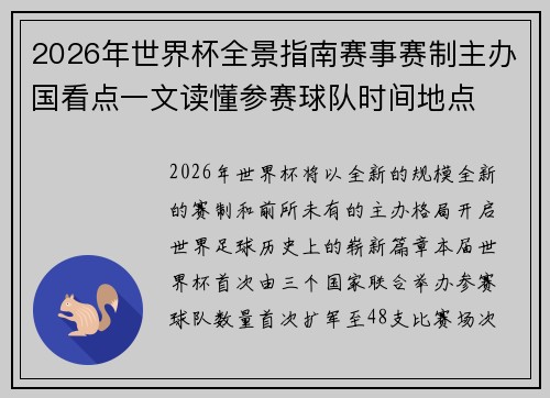 2026年世界杯全景指南赛事赛制主办国看点一文读懂参赛球队时间地点 2026年世界杯全景指南赛事赛制主办国看点一文读懂参赛球队时间地点